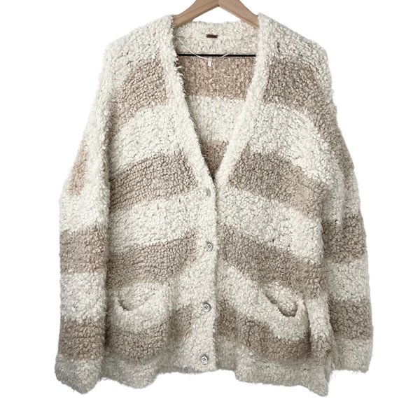 Free People Sweaters - FREE PEOPLE Marshmallow Cardigan Cozy Striped V Neck Chunky Grandpa Sweater S